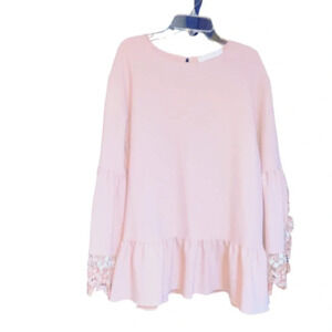 See by Chloe Pale Pink Bell Lace Sleeve Boho Cottagecore Designer Blouse Sz 38/6